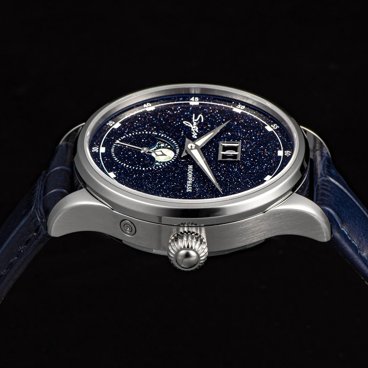 Sugess Moonphase 40MM Automatic Mechanical ST2528 Movement Blue Sandstone Dial
