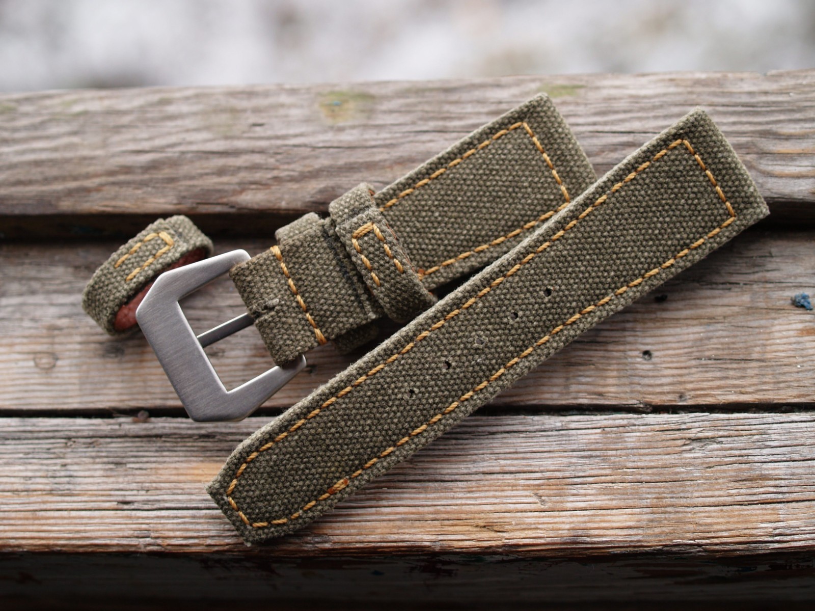 26 mm rugged handcrafted canvas watch strap Olive Green *Ready-Made *US-DutyPaid