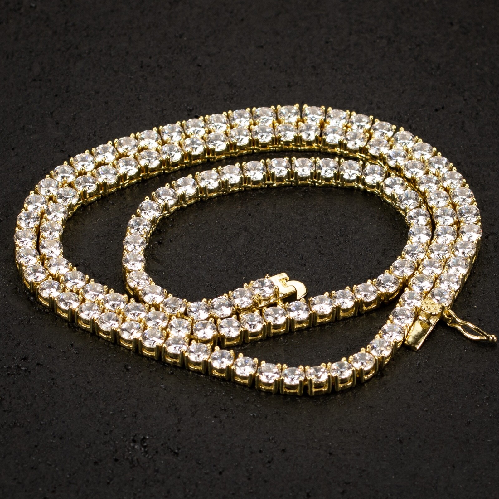 Classic Round Solitaire14K Gold Plated Iced 5A Cz 4mm Tennis Chain Necklace