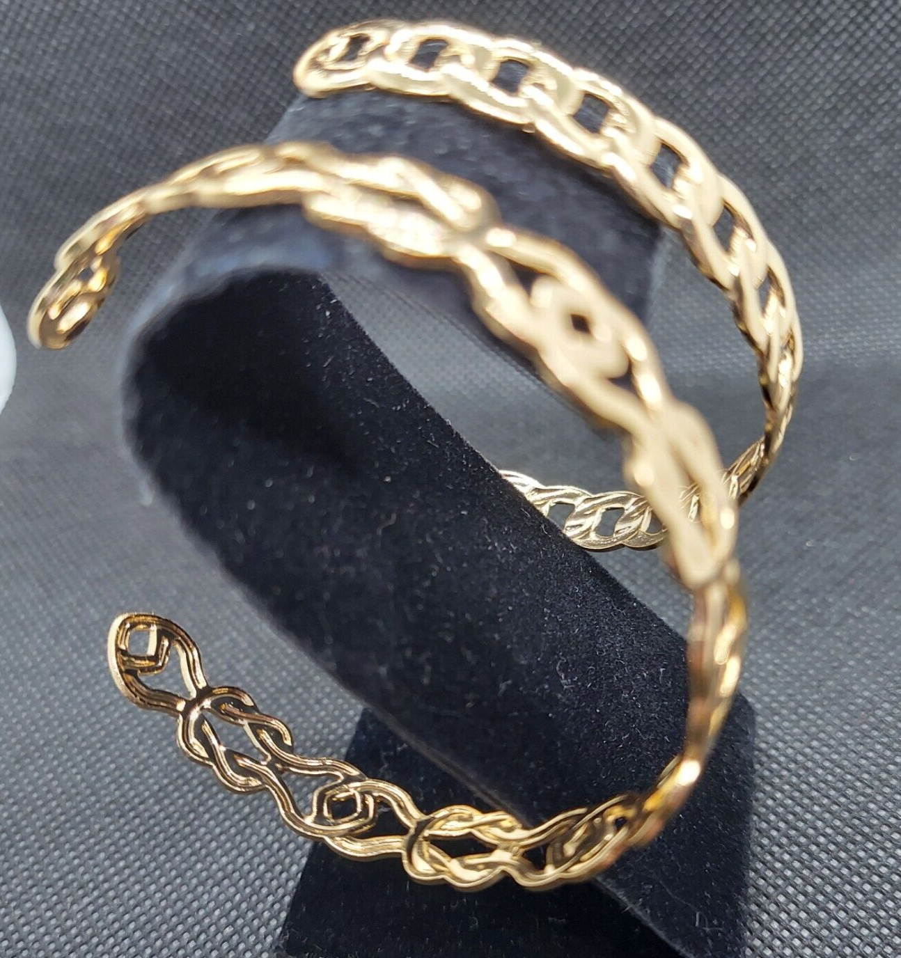 Pair of Lightweight Gold Tone Cuff Bracelets Adjustable