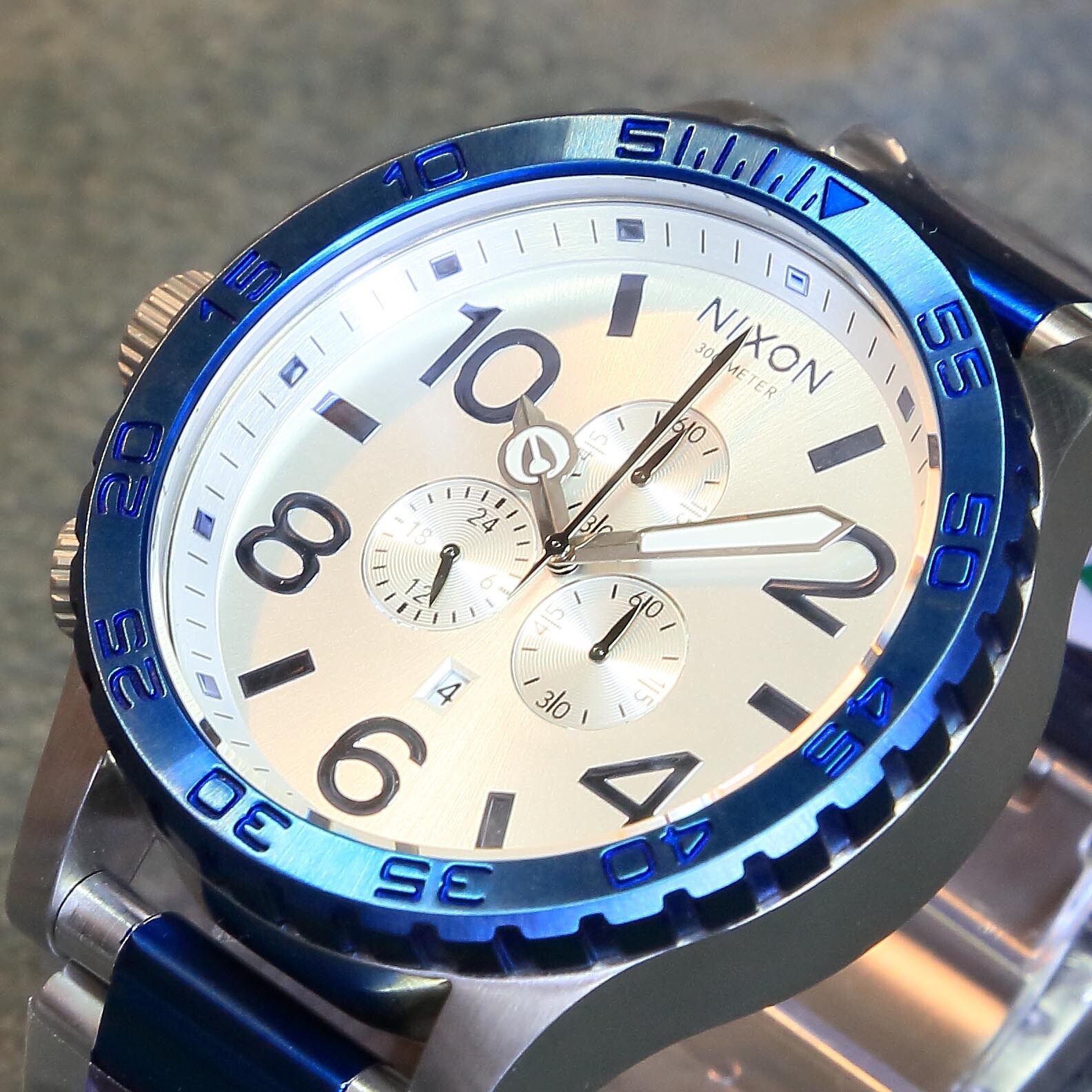 US NEW Authentic NIXON Watch Mens 51-30 CHRONO Blue Sliver A083 NICE GIFT!