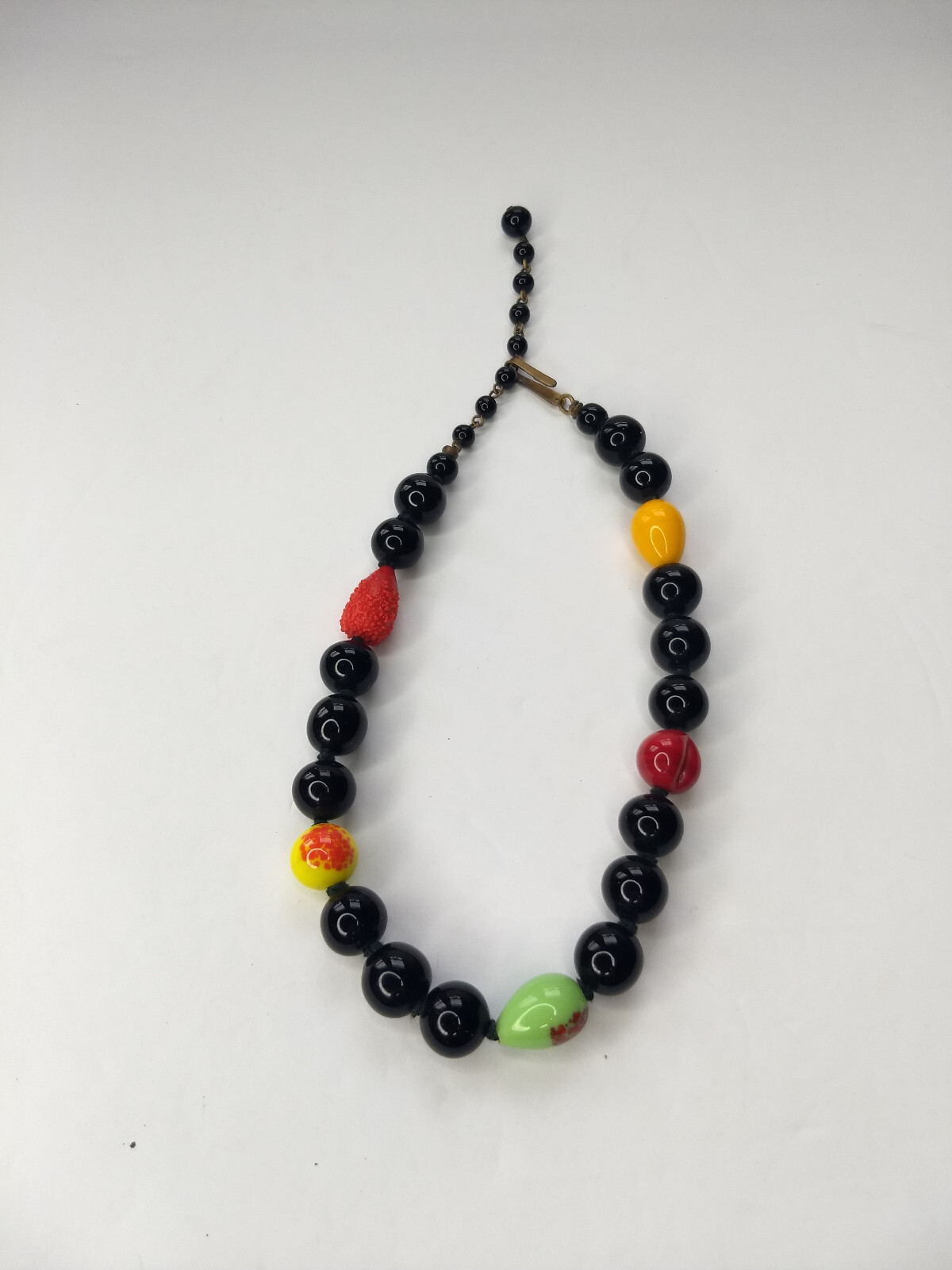 Black Yellow Red Glass Bead Necklace Art to Wear Statement Adjustable length