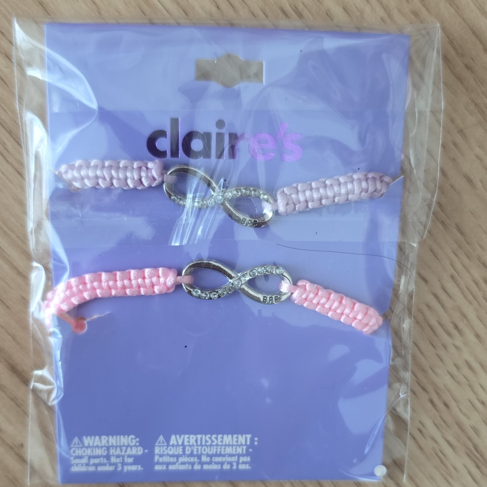 Claire’s Best Friends Infinity Charm Adjustable Cord Bracelets Pink Purple