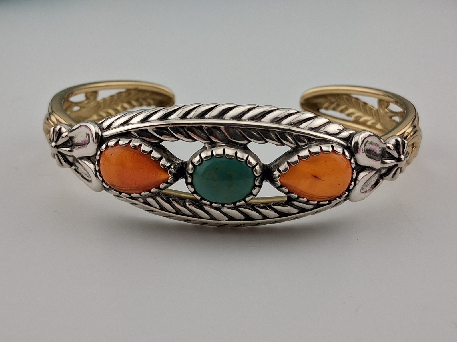 Carolyn Pollack American West Brass Sterling Silver Amber Turquoise Bracelet 6.5
