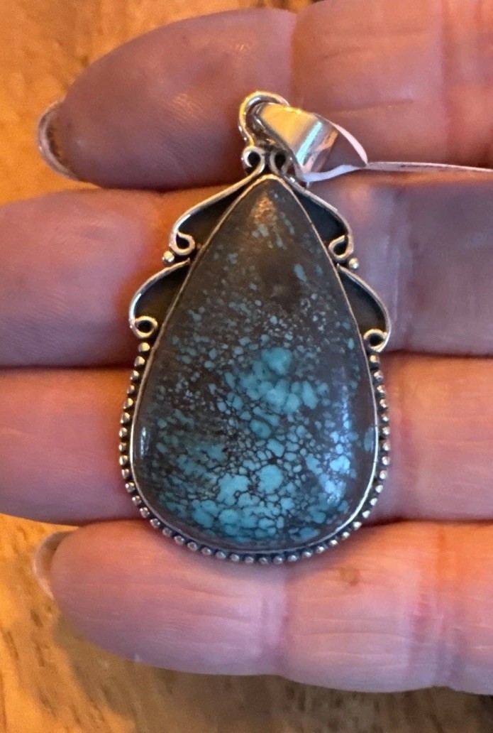 Large Tibetan Turquoise Pendant, Sterling