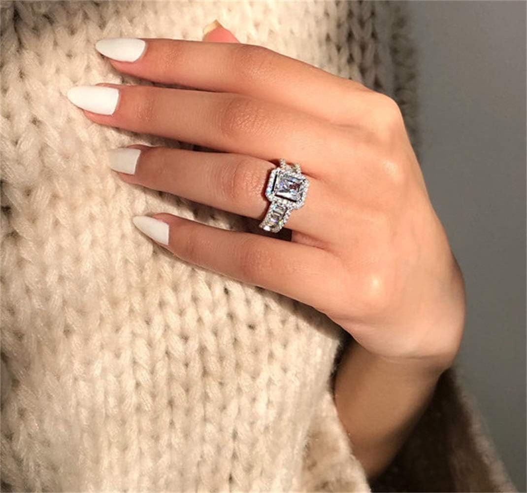 925 Steeling Silver Shiny Princess Square CZ Ring Party Ring for Women Size 5