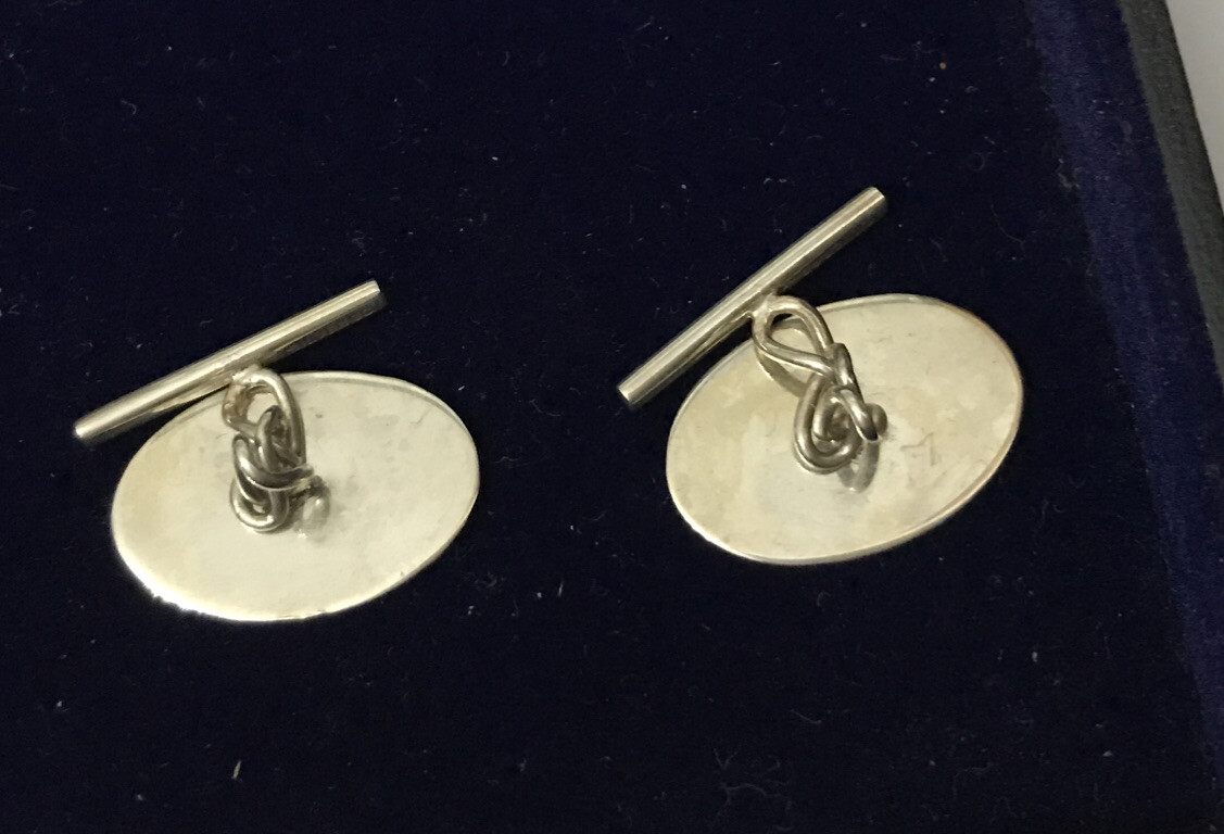 VINTAGE 925 SOLID STERLING SILVER PLAIN ENGRAVED CORNER CUFFLINKS ENGRAVABLE