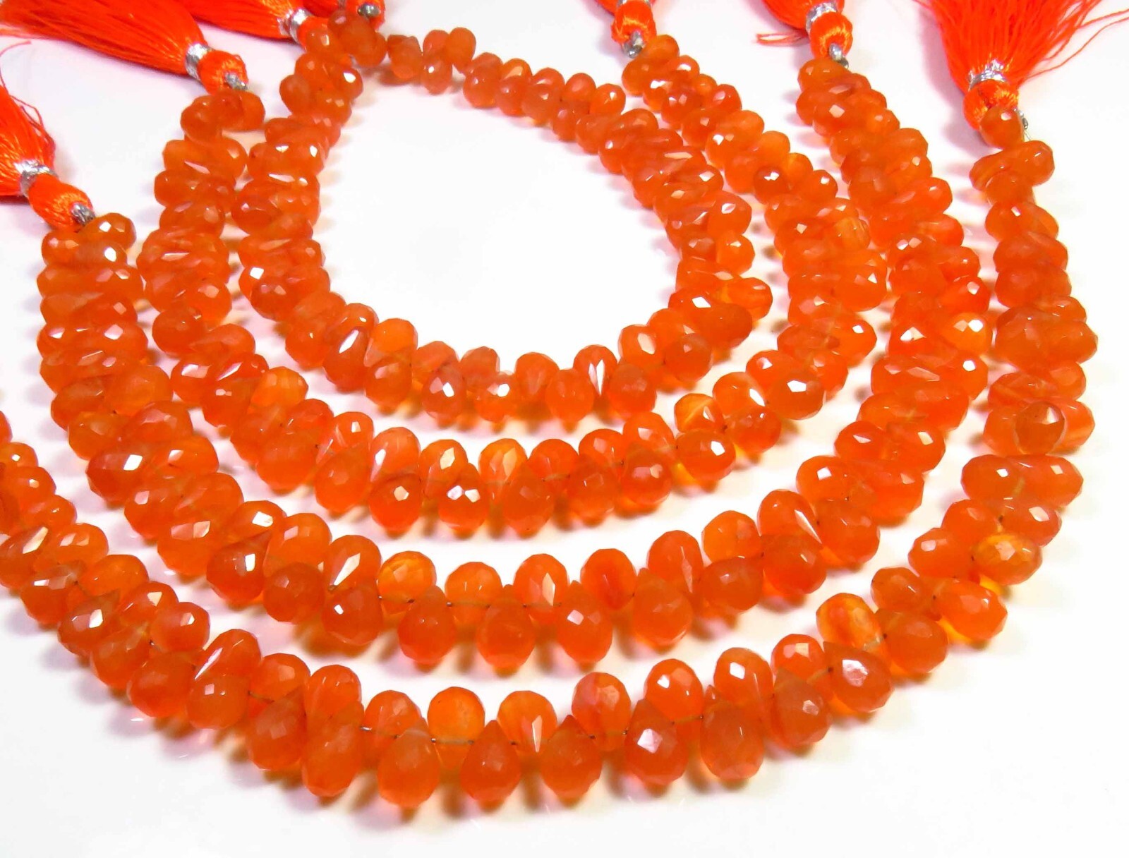 Natural Orange Carnelian Faceted Gems Teardrop Beads 6-8.5mm 8″Strand GV-3102