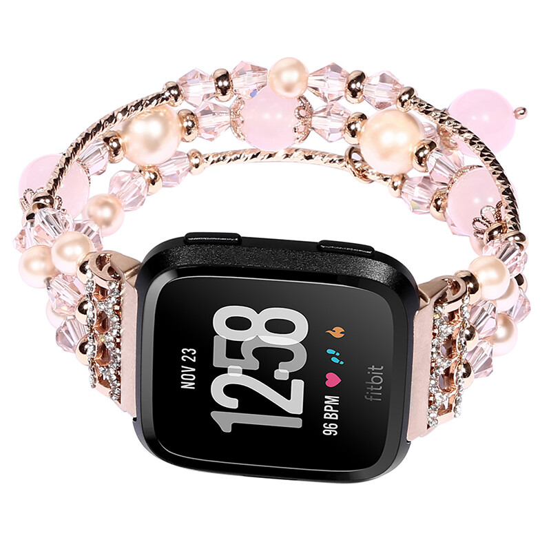 For Fitbit Versa 1 2 3/Sense Fashion Bling Sparkle Band Elastic Pearl Bead Strap