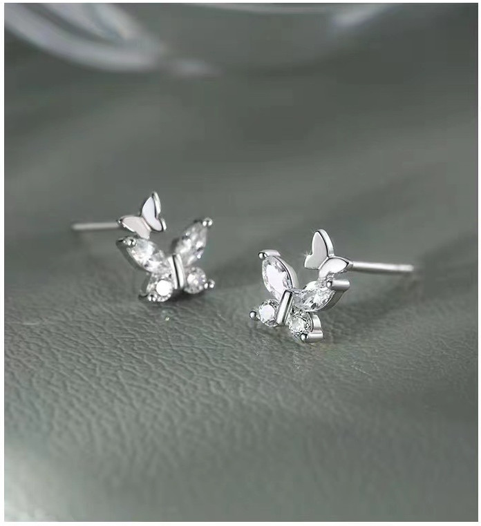 925 Sterling Silver Post Tiny Small Butterfly CZ Stud Earrings 8mm Gift I107