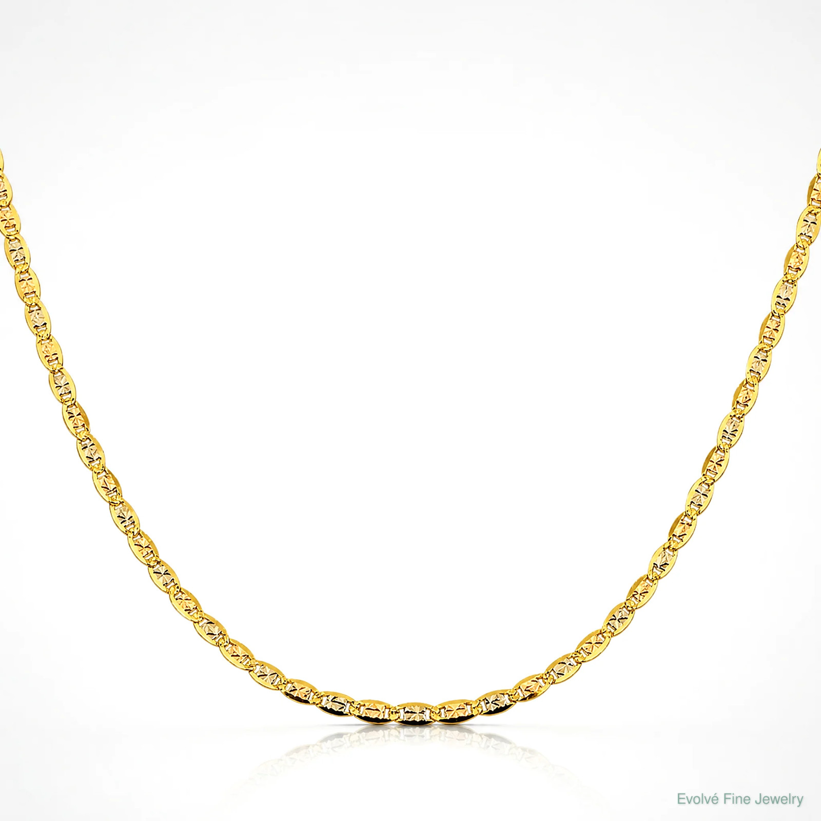 14K Tri-Color 2.75mm Tri-Color Gold Pavé Valentino Chain Necklace 16″-26″
