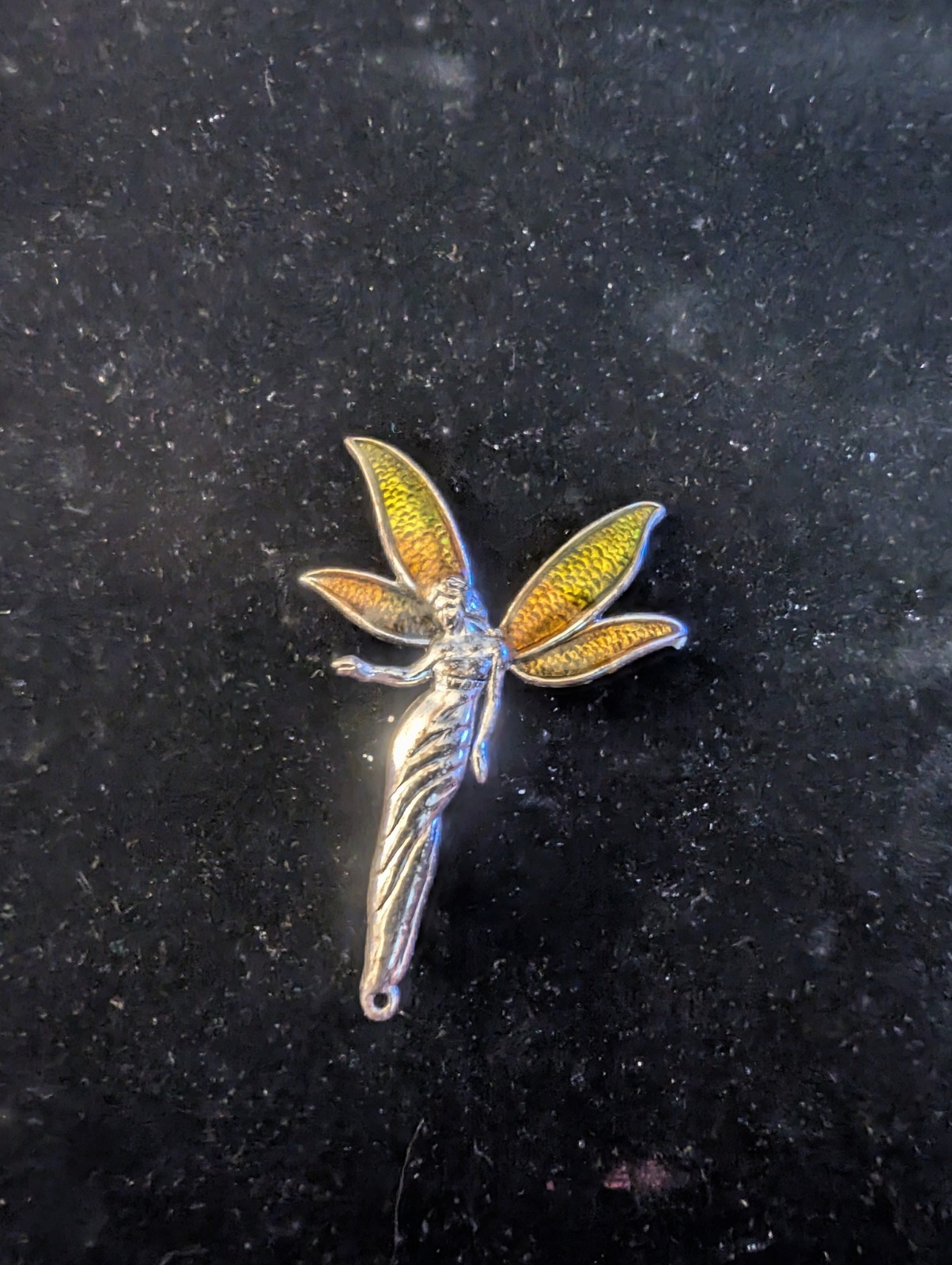 Liz Claiborne Fairycore Silver Tone With Green And Yellow Ombre Wing Brooch