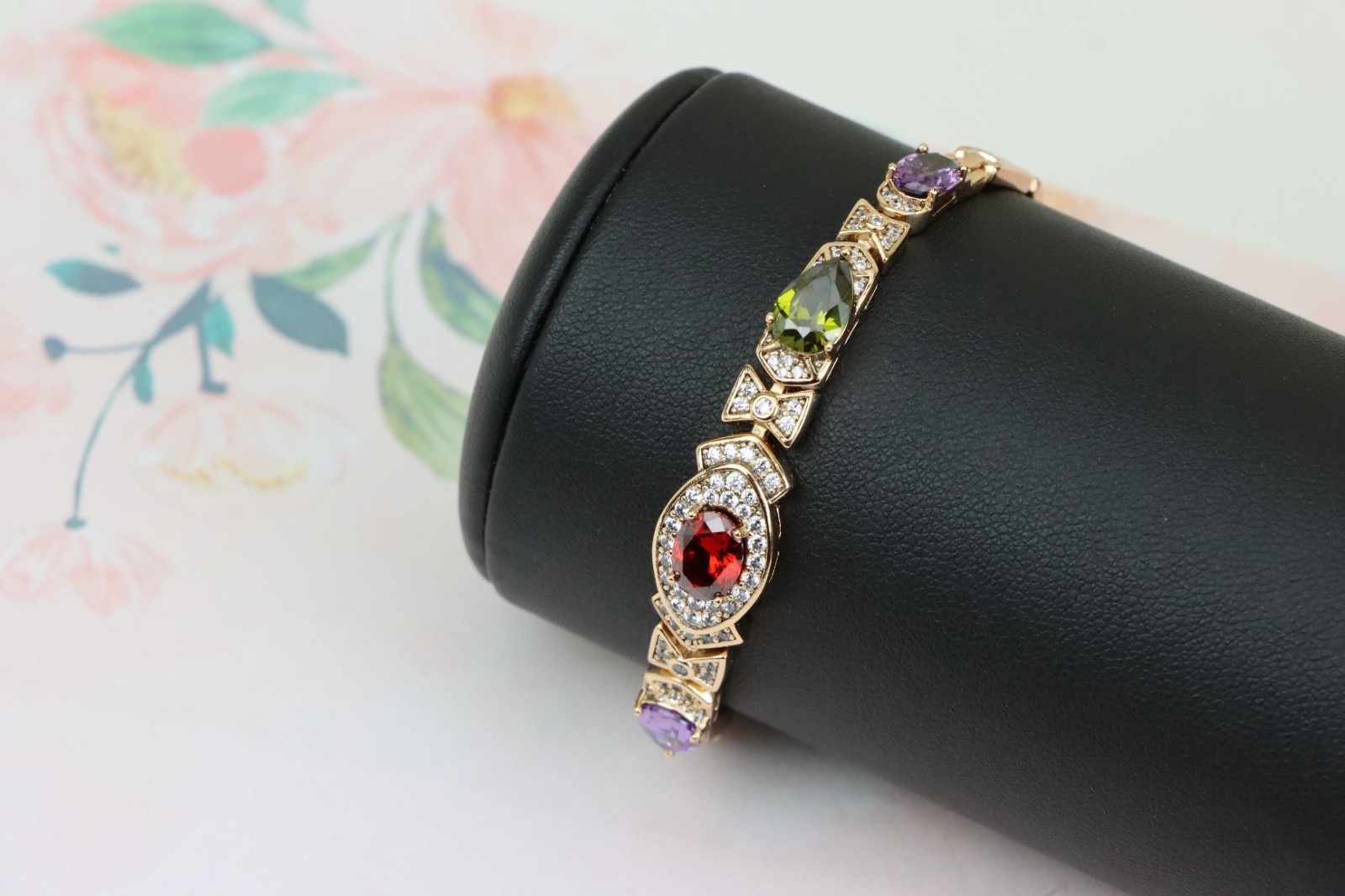 Rose Gold Bracelet with Multicolor Stones & Diamond Halo Accents, XPBL0670