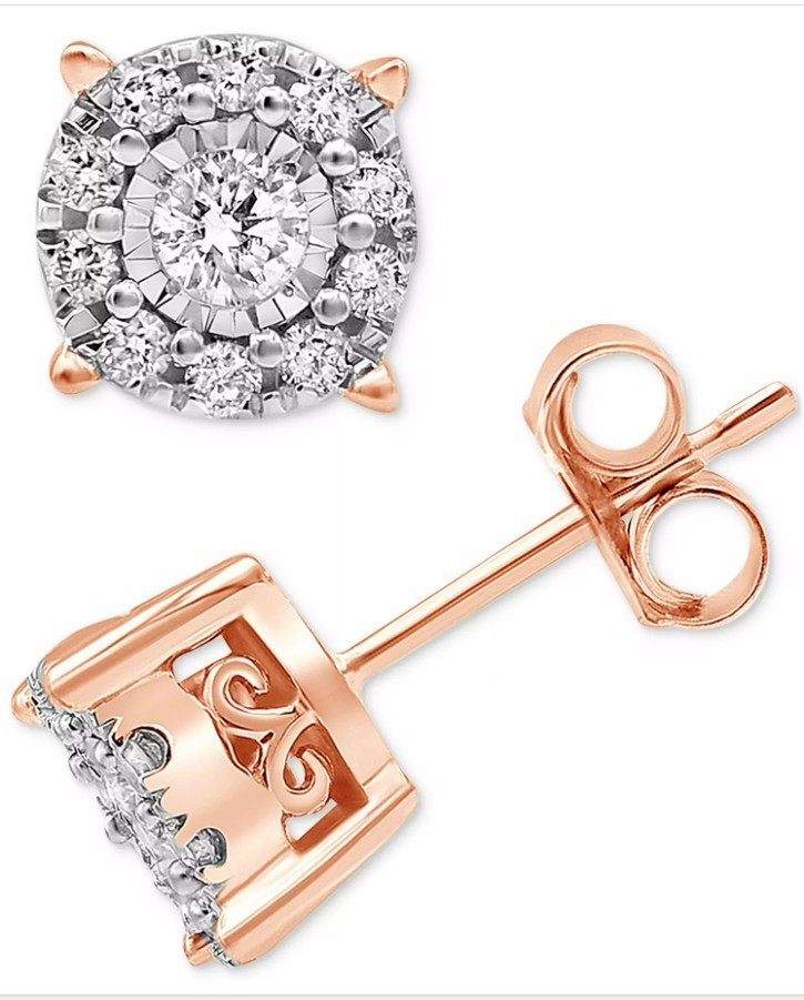Macy’s Diamond Halo Stud Earrings (1/3 ct. t.w.) in 14k Rose Gold NWT Genuine!