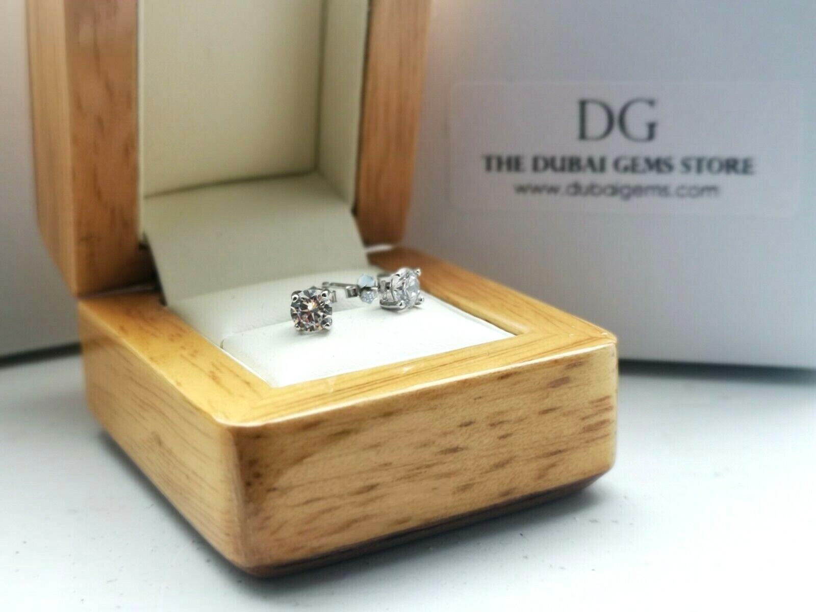 Genuine Silver DG Simulated Diamond Stud Earrings with Free Gift Box Included