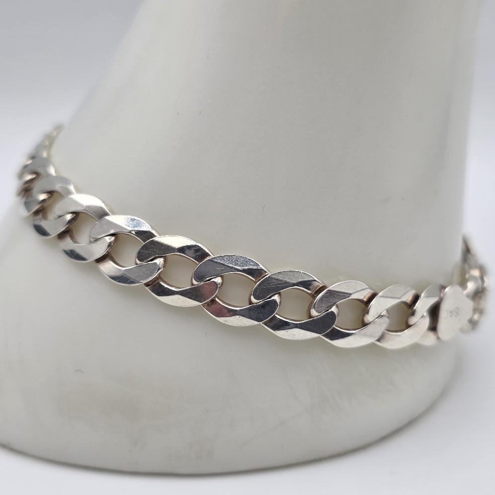SAC 8″ 925 Sterling Silver 7.5mm Diamond-Cut Curb Link Chain Bracelet ITALY