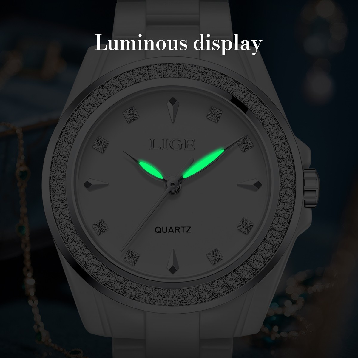 Ultra-thin Ladies Quartz Watch Ceramic Luminous Waterproof Women Wristwatch