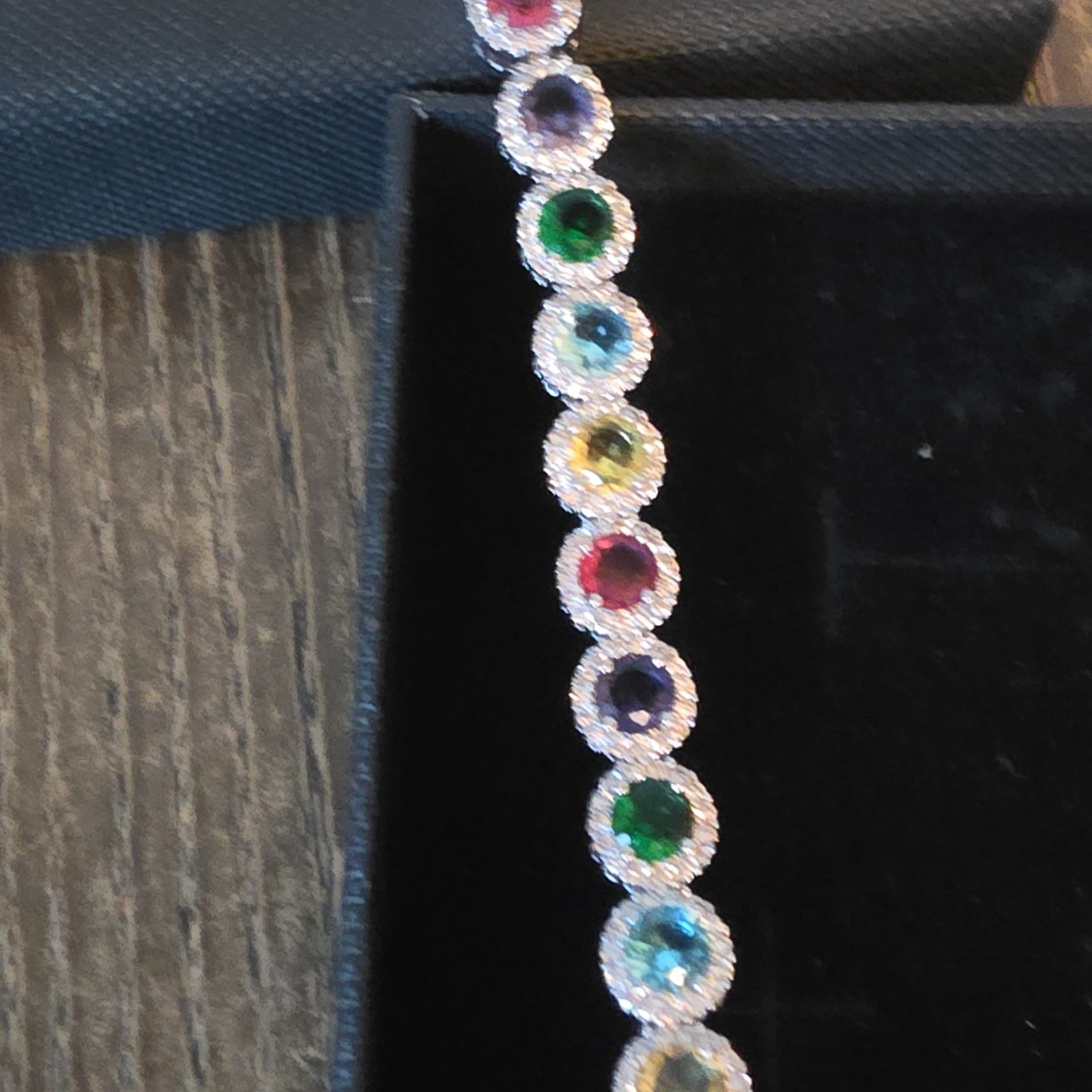 Helloice Silver Tone Multicolor Round CZ Tennis Bracelet, Box Clasp Stackable