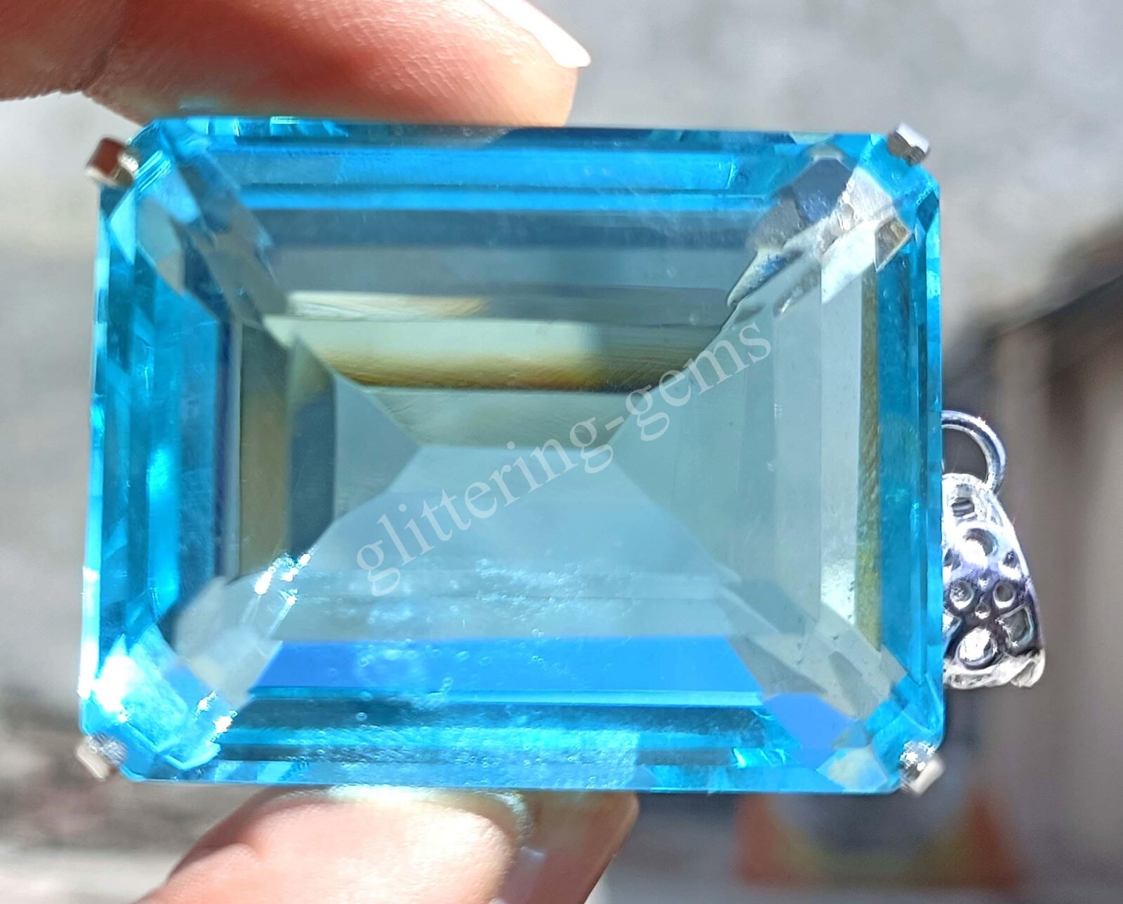 225.00 Ct Emerald Cut Natural Blue Aquamarine 925 Silver Pendant Loose Gems AJ21
