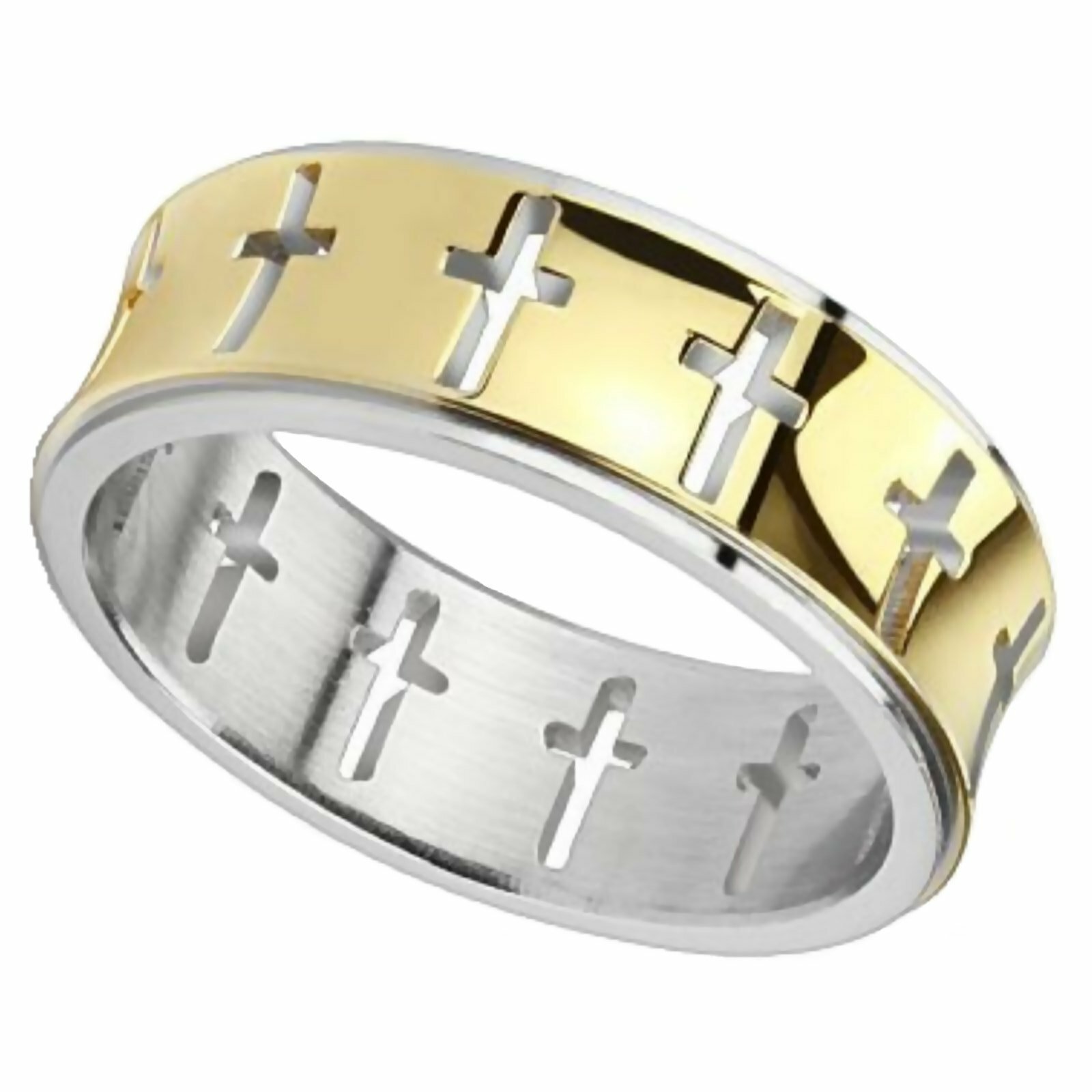 Gold Christian Cross Ring Stainless Steel Promise Band 7mm Sizes 9-13 Religious
