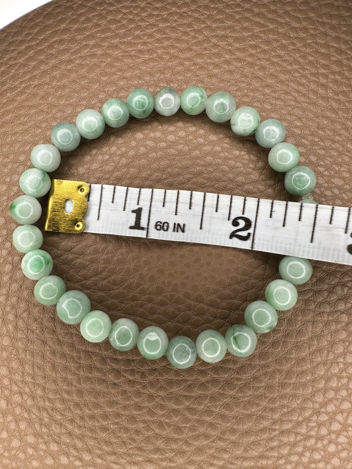 WRIST 6.7IN, STONESIZE 7MM NATURAL PEA GREEN COLOR JADEITE JADE BEADED BRACELET