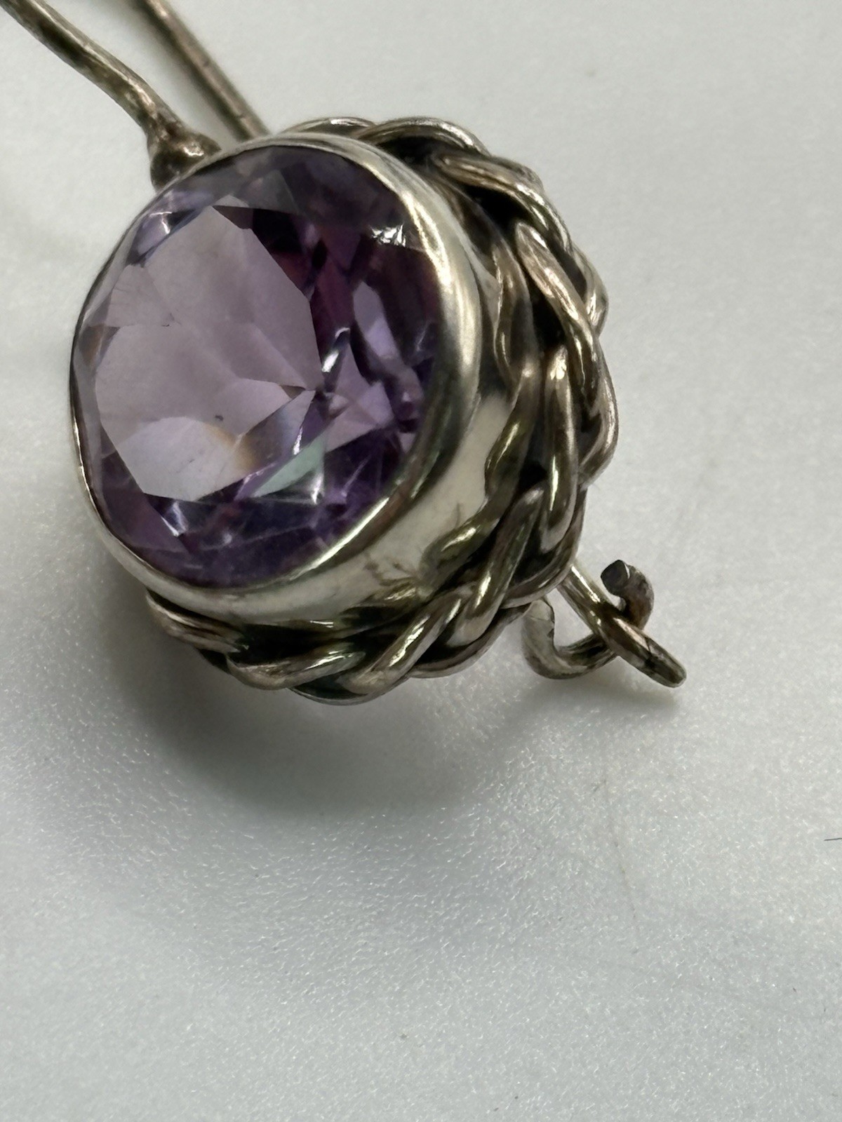 Sterling Silver 10.9mm Amethyst Hook Closure Drop Earrings Woven Frame 5g – 1”