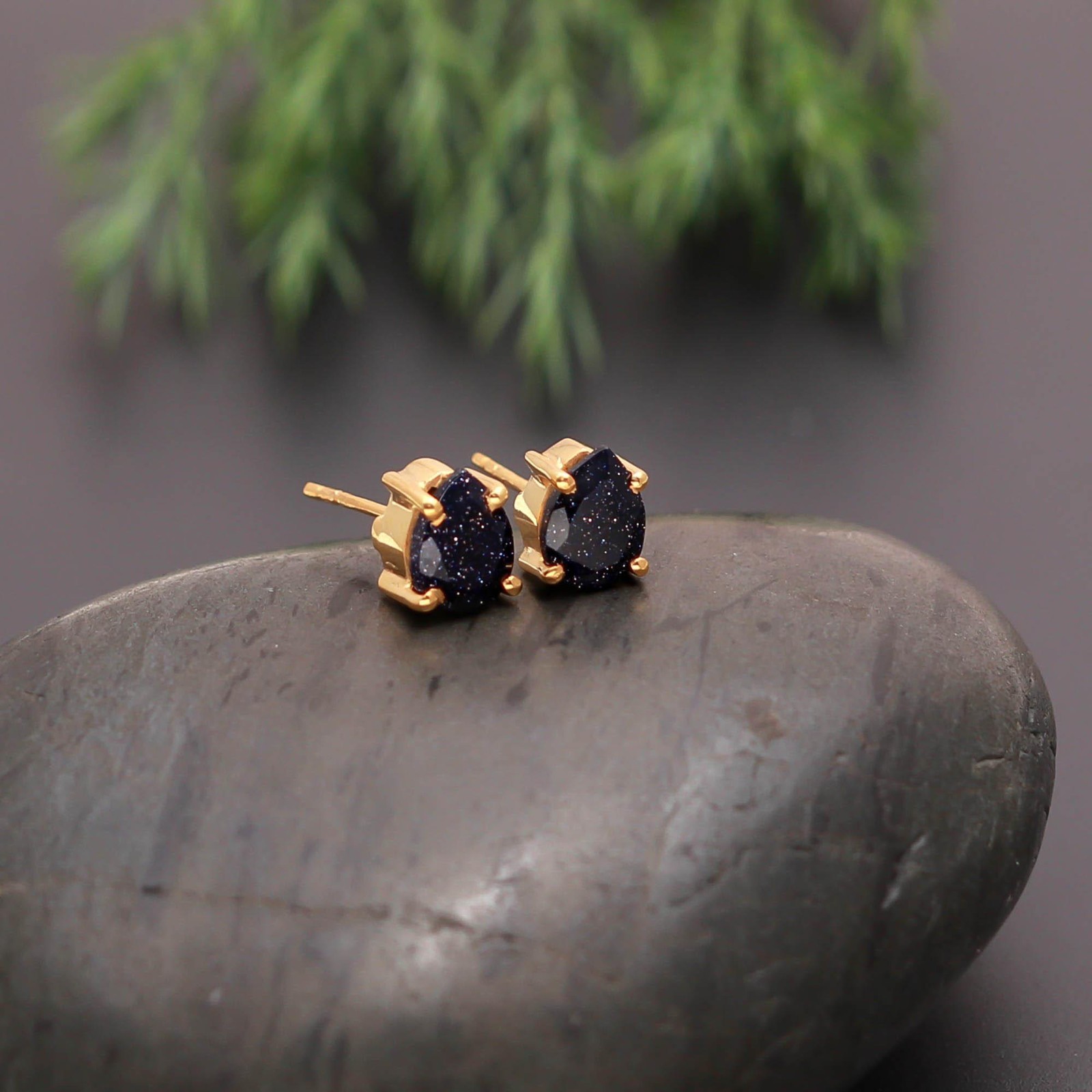 100% Natural Sandstone Pear Stud Earrings Gold Fill 925 Sterling Silver Jewelry