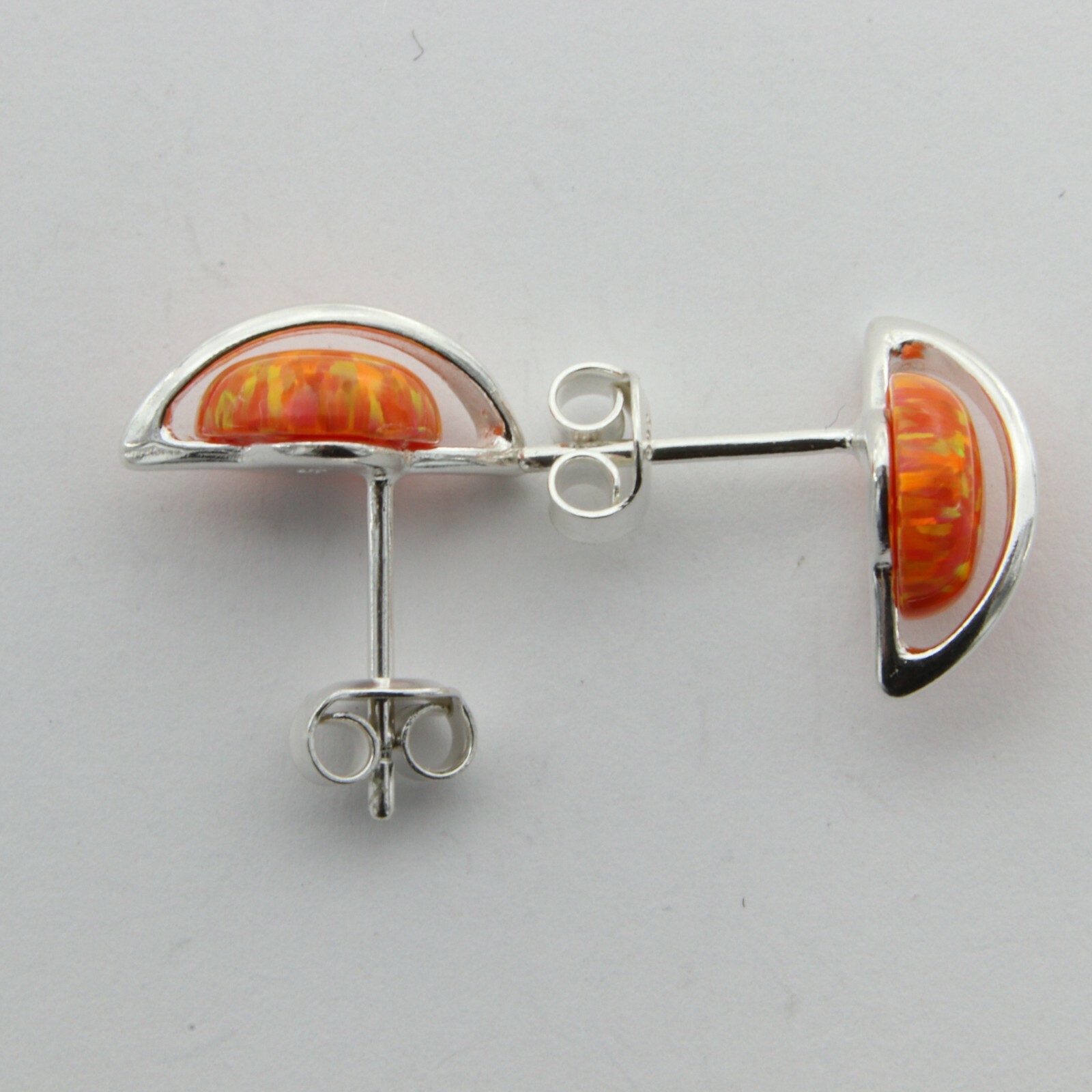 Unique Orange FIRE OPAL Round Post / Stud Earrings – 925 STERLING SILVER #508e