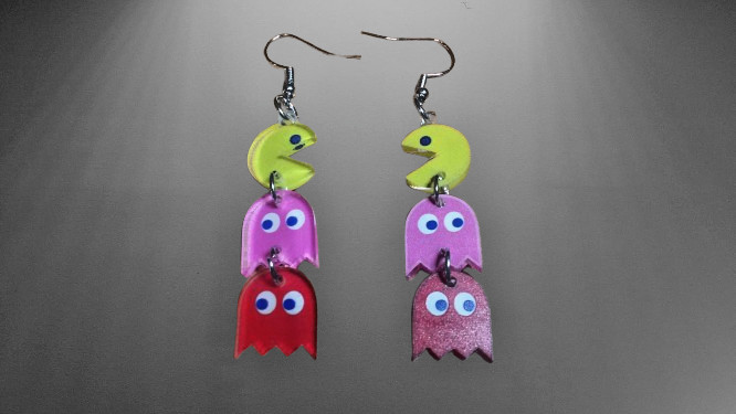 Pac-Man & Ghost 80s Arcade Style Vintage Earrings