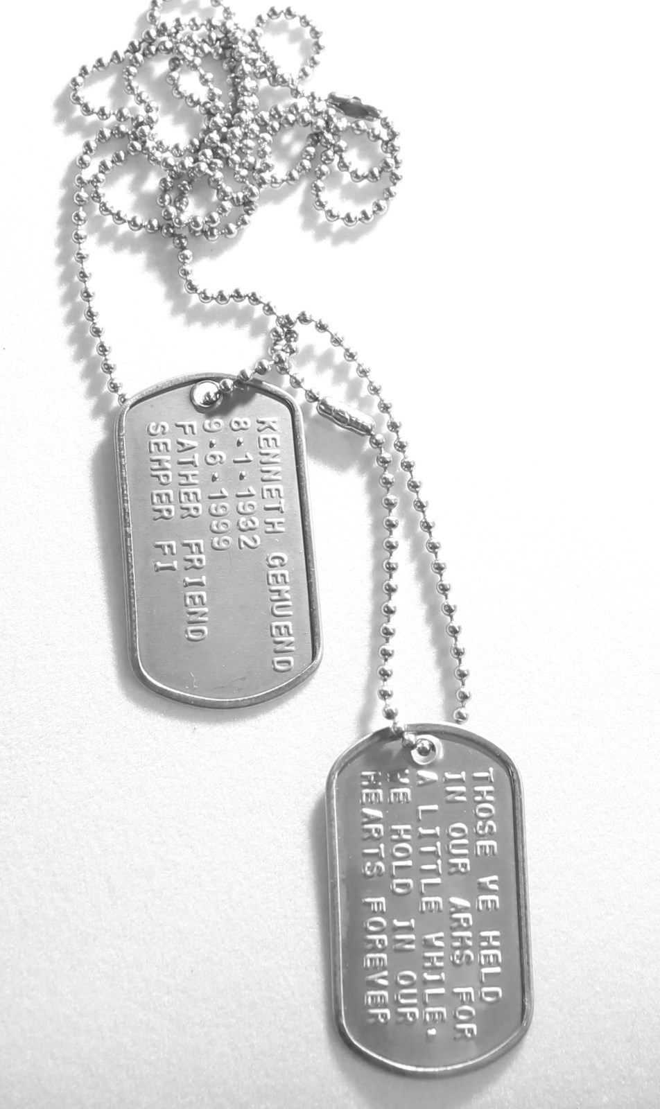 MILITARY DOG TAGS STAINLESS STEEL GENUINE STAMPED EMBOSSED