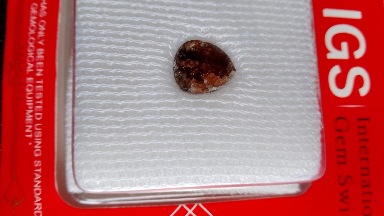1.64ct Cognac Diamond, NATURAL PEAR ROSE CUT, new/sealed, IGS certified