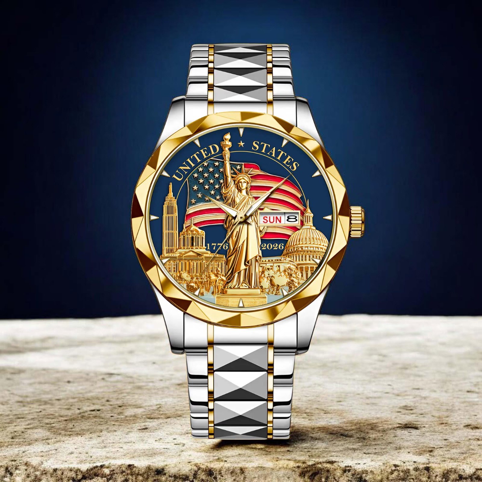 2026 USA 250th Anniversary Gold Watch Statue of Liberty American Flag Men’s Gift