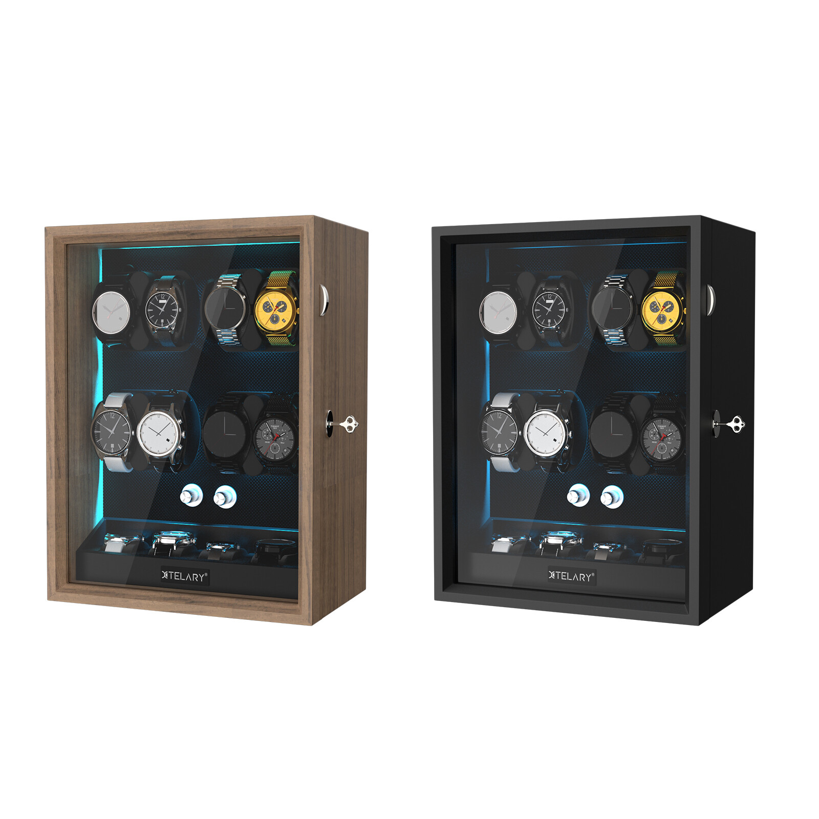 Automatic LED Watch Winder Single 4+4/6+6/8+4/12+6 LED Display Storage Watch Box