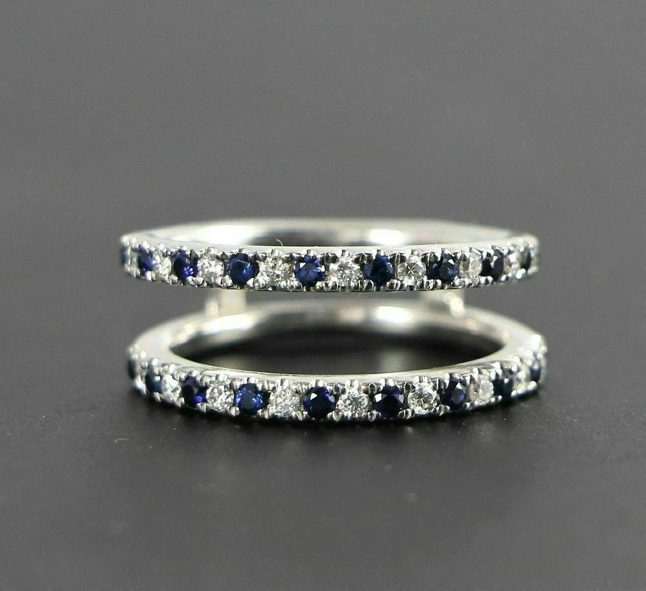 2Ct Lab Created Blue Sapphire Diamond Enhancer Wrap Ring 14K White Gold Plated
