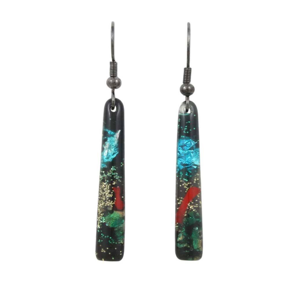 Black Glittering Multi Color Bar Dangling Pierced Earring – PT907E
