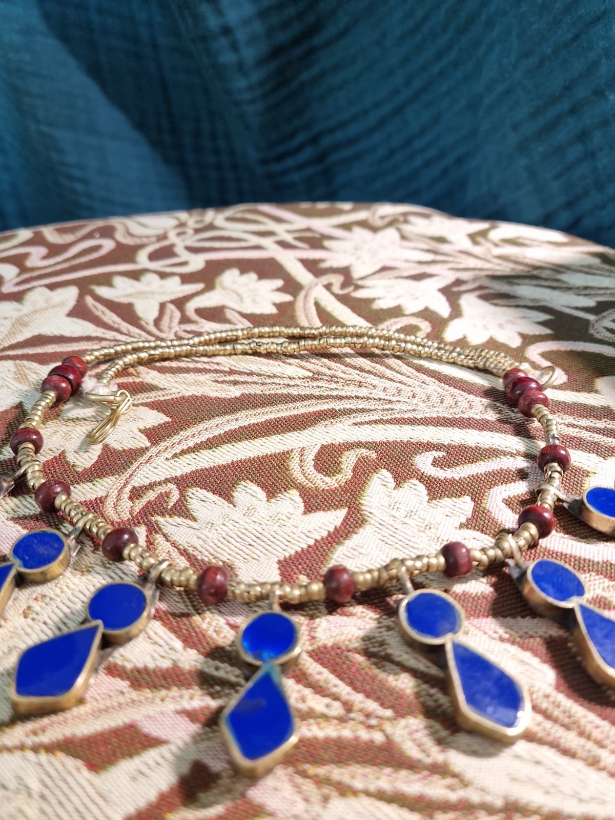 Egyptian Revival necklace with blue enamel pendants – 51cm, 30.7g