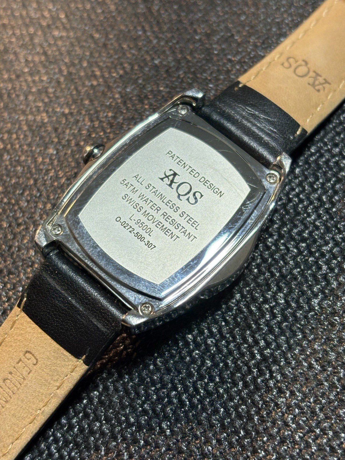 AQS AquaSwiss Men Watch Faceted Crystal,Date,L-9500L,Leather Band,New Bat