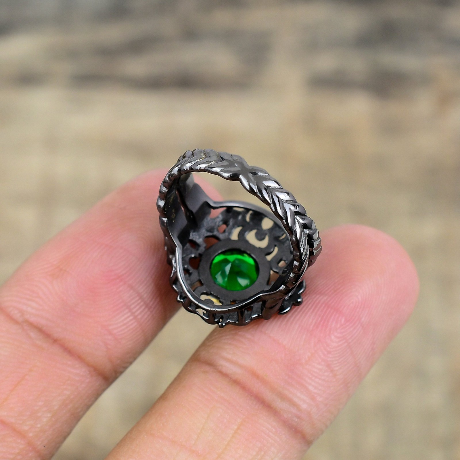 Tsavorite Black And Gold Plated 925 Sterling Silver Ring S.7.5 R87028