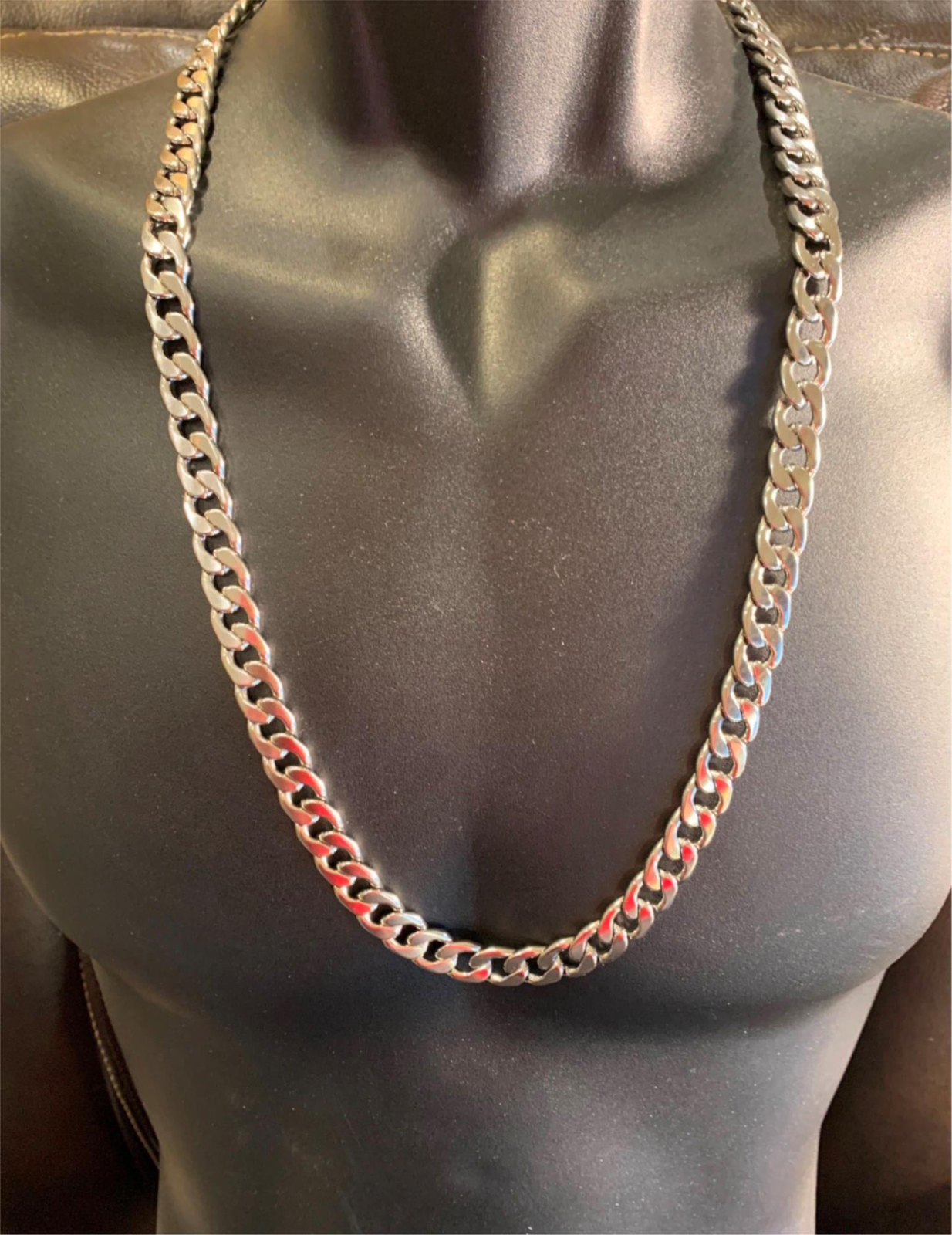 16″-84″ MENS 12 MM STAINLESS STEEL SILVER PLATED CUBAN CURB CHAIN- USA SELLER