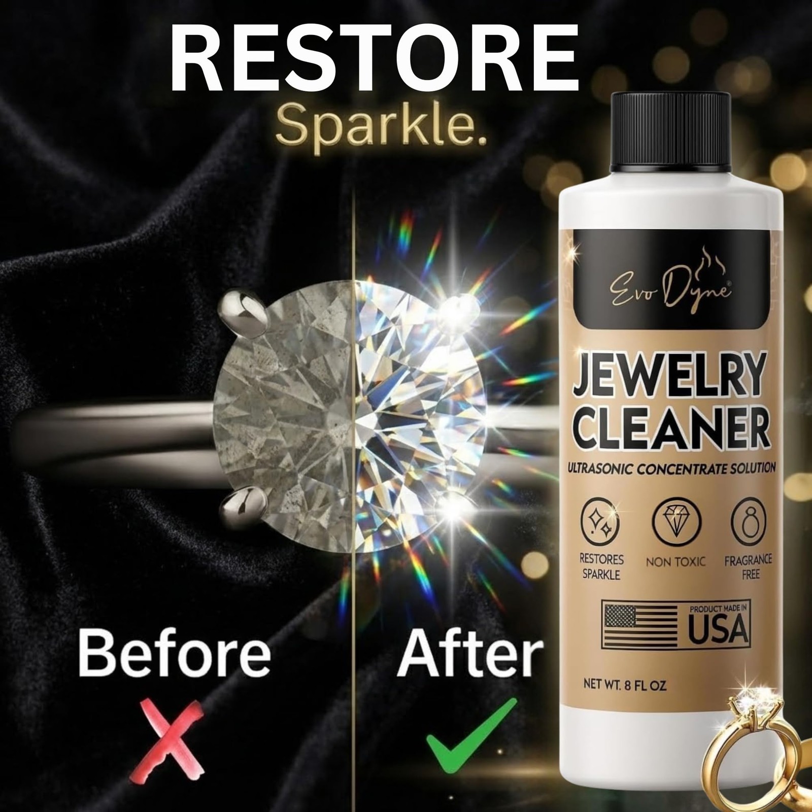 Ultrasonic Jewelry Cleaner Solution (16oz) Concentrated 8 Fl Oz (Pack of 2)