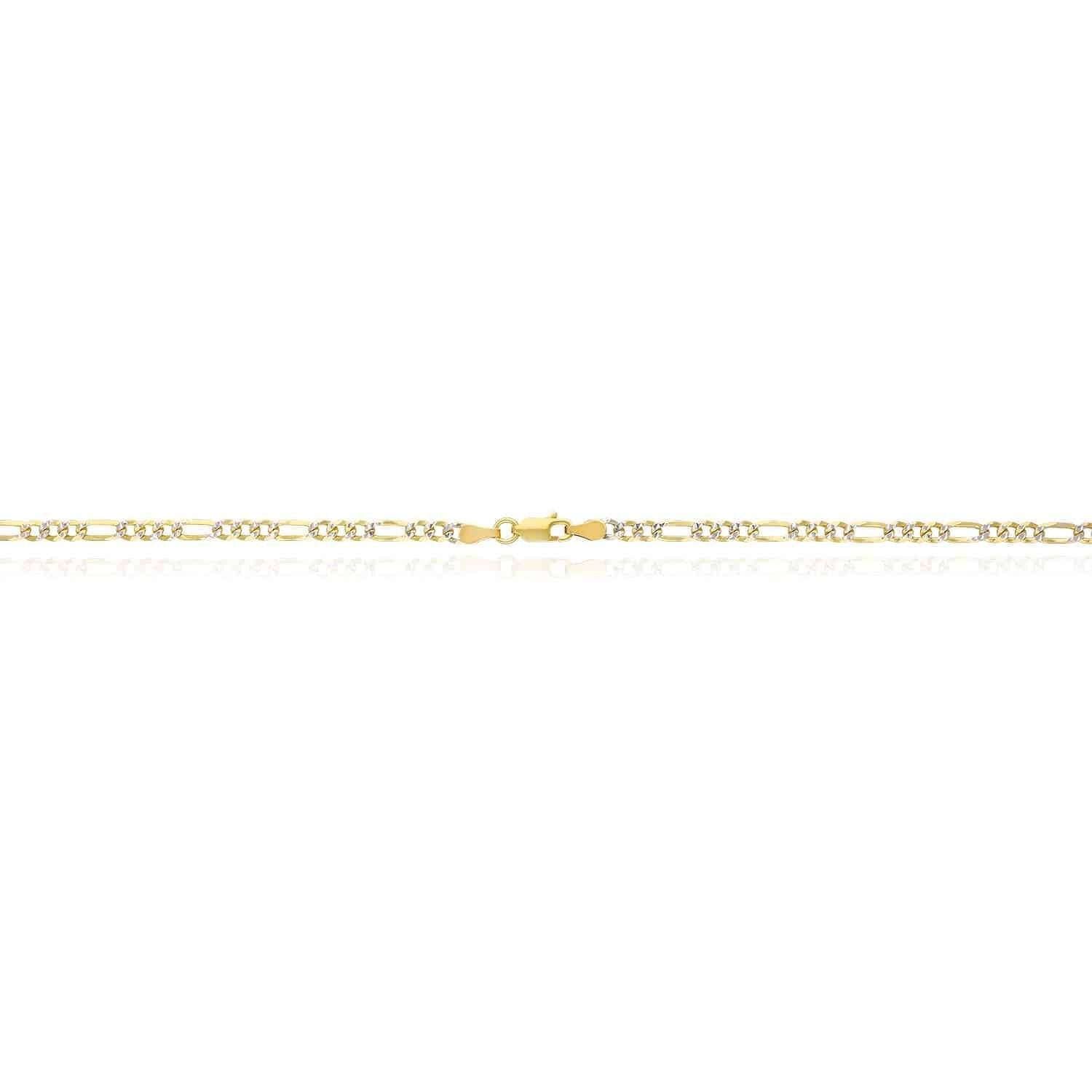 Solid 18K Gold Over Silver 3.5mm Diamond-Cut Pave Figaro Chain Necklace 16″-30″