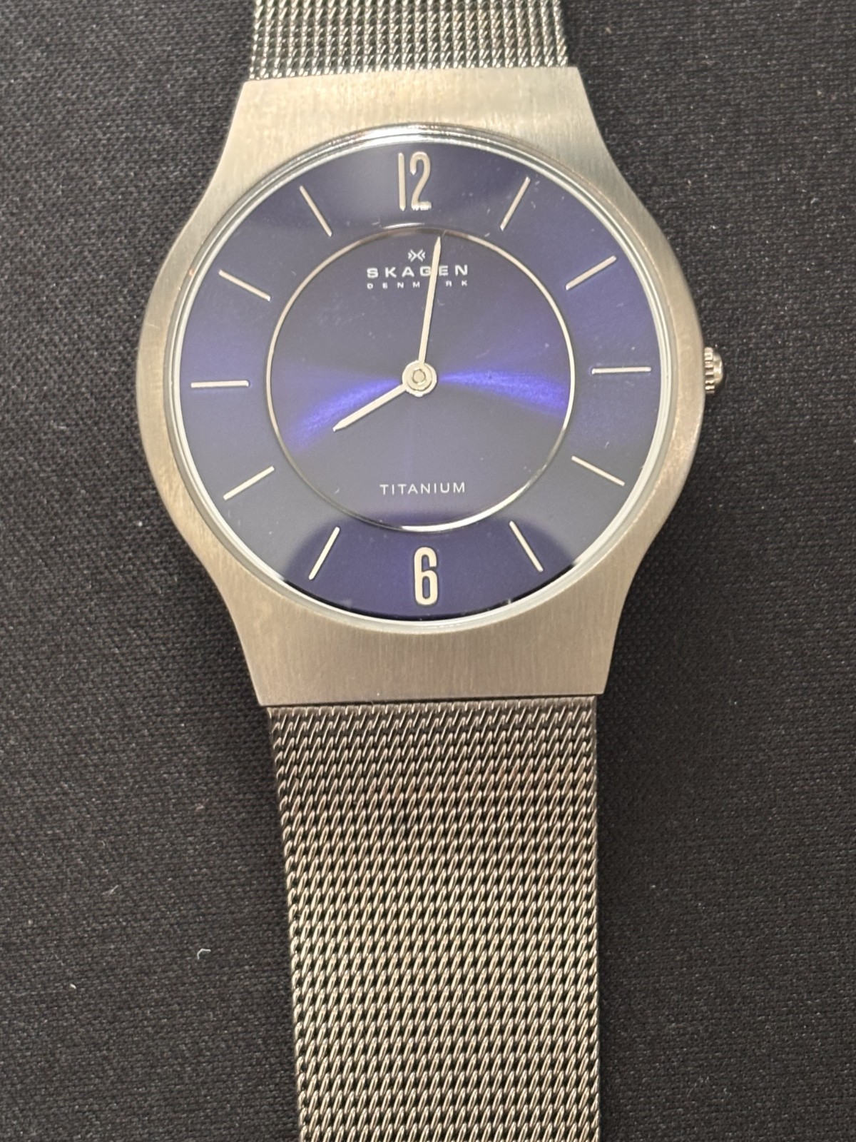 Skagen Watch Men 34mm Blue Dial Titanium Round 233LTTNC Slim