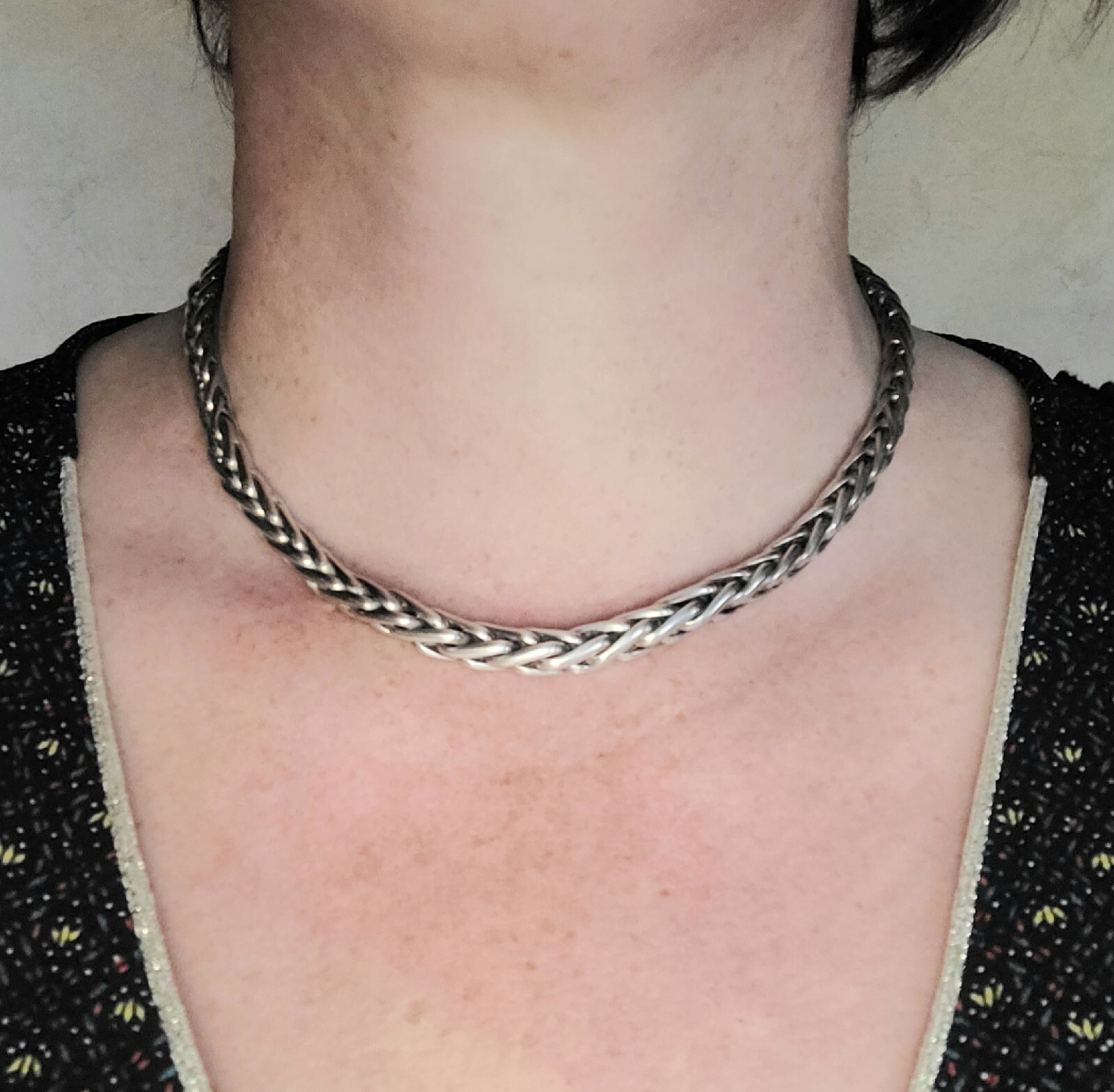 05J24 WOMEN’S PALM MESH 925 SOLID SILVER CHOKER CHAIN NECKLACE 69G