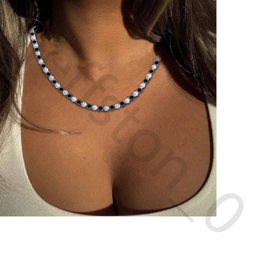 45.72ctw Created Black & White Diamond 14K White Gold Plated 4mm Tennis Necklace