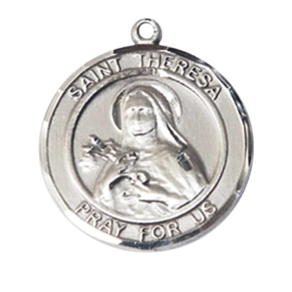 Sterling Silver Saint Theresa Medal Pendant 18″ Lobster Claw Chain Necklace