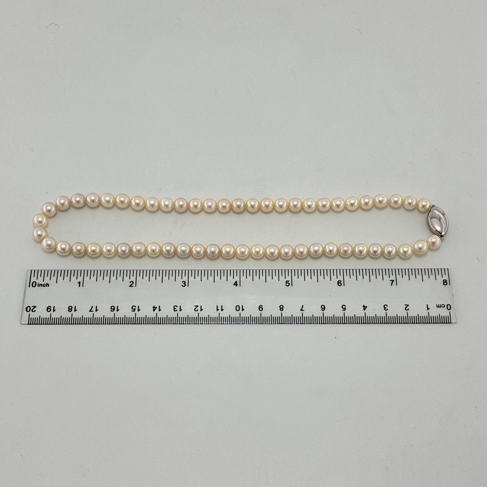7-7.5mm Pearl Japanese Akoya White-Rose Necklace Silver 17.0″