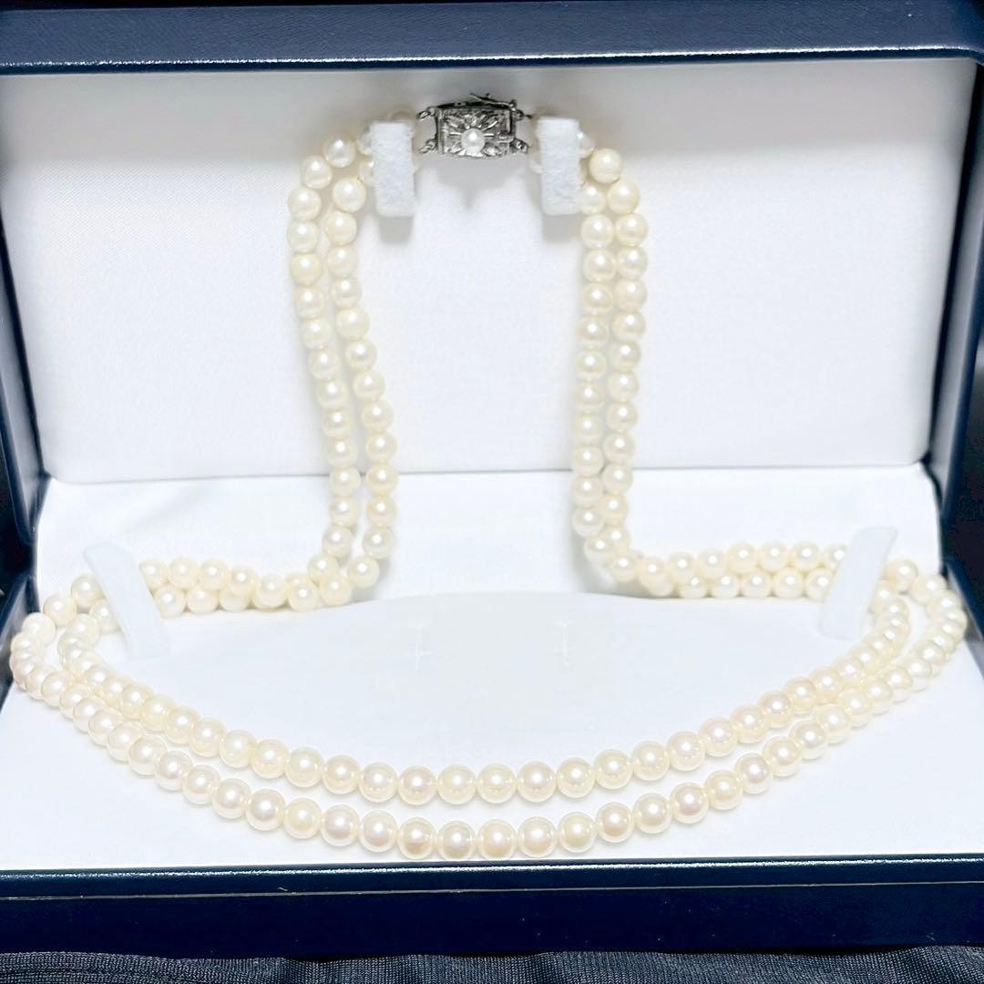 Akoya Pearl 6.0 6.3mm Double Strand Necklace Silver Clasp Auth