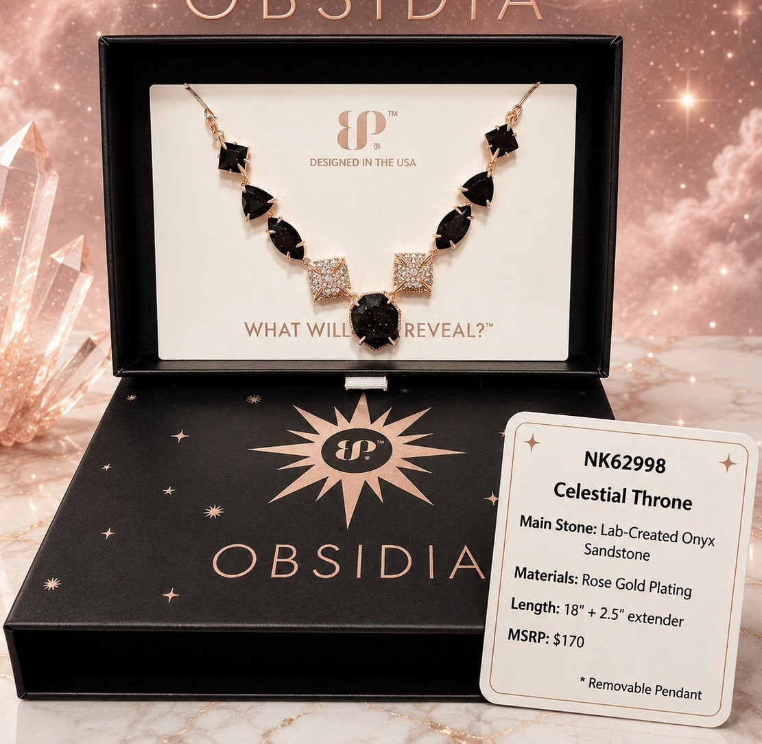Obsidia Celestial Throne Rose Gold Plated Onyx Necklace 18in NK62998