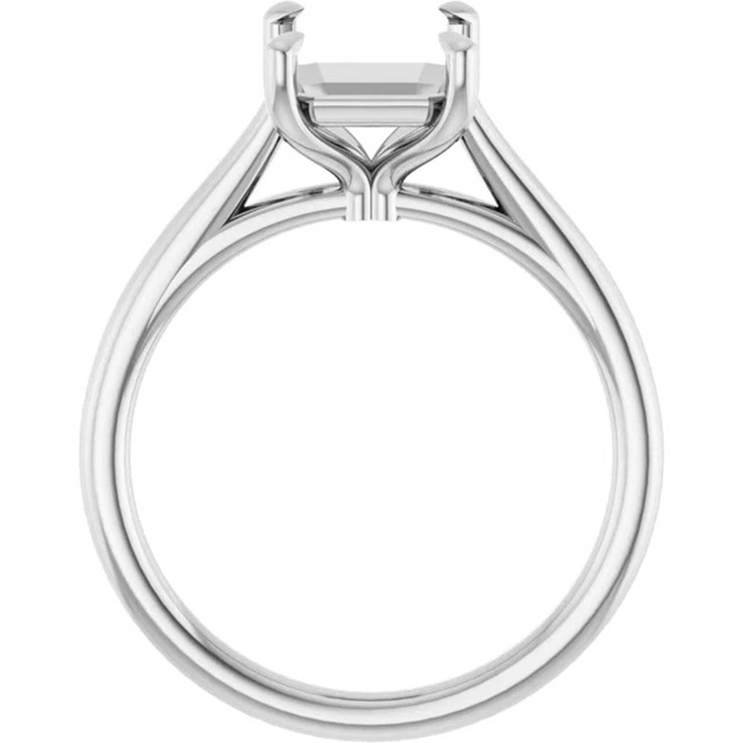 Emerald Cut Ring Mounting 14K White Gold Solitaire Claw Prong Cathedral Setting