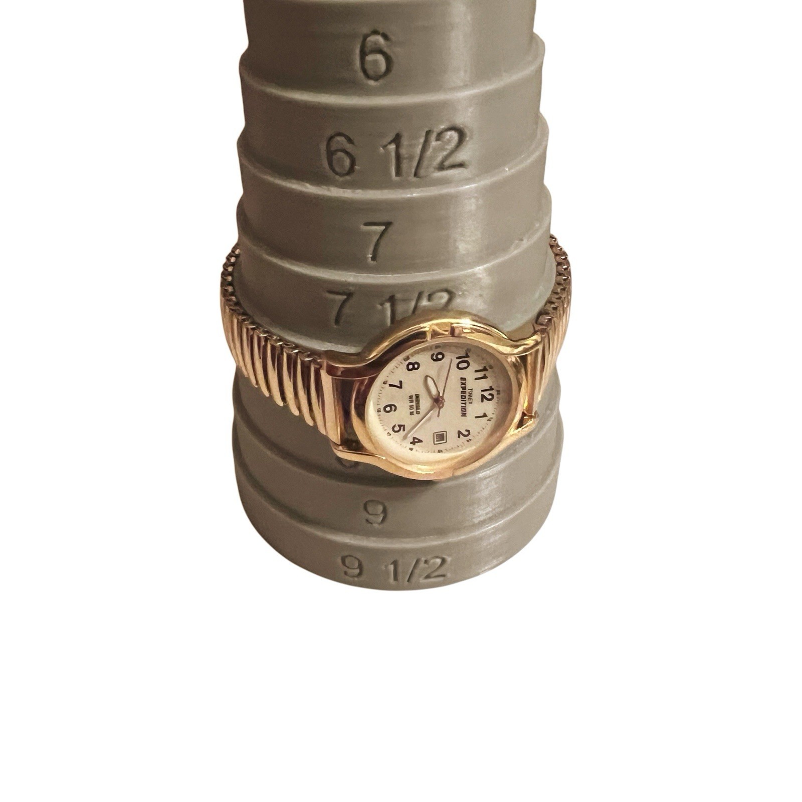 Timex Expedition Indiglo WR50M Gold Stretch Watch Mens Size 8 needs battery